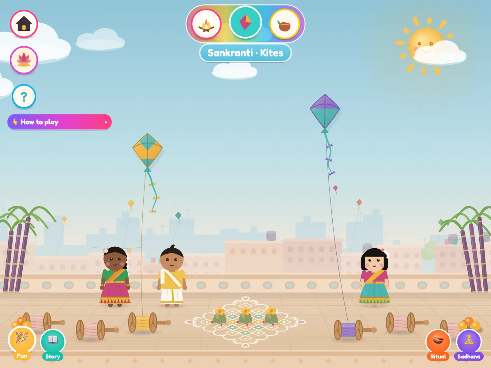 Kite flying on a rooftop for Sankranti